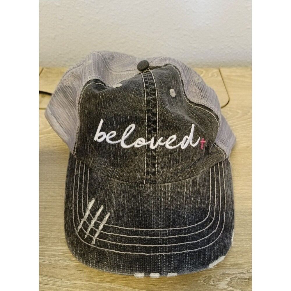 Beloved Distressed Trucker Hat Adjustable Cap Pink Cross
